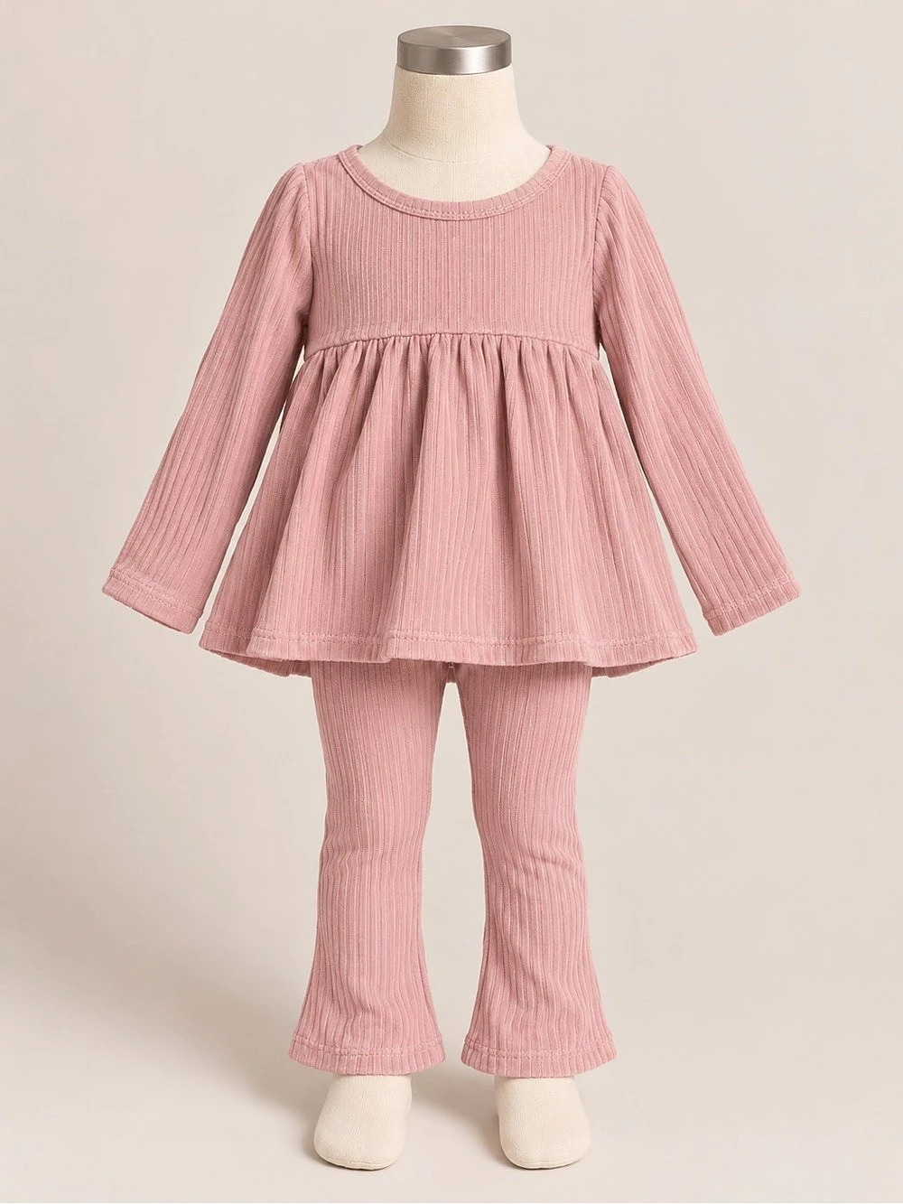 Carter’s Girls Pink Ribbed Peplum Top Flare Pants Set 5T/4T